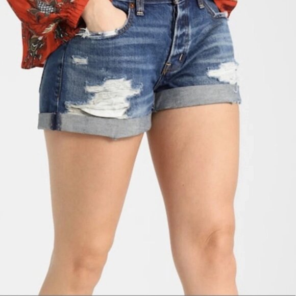 Abercrombie & Fitch Ames Low Rise Boyfriend Short Womens 29/8 Ripped Denim Blue - Picture 9 of 9